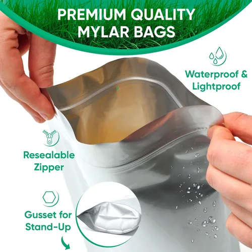 Miniatura 3 de 50 bolsas de Mylar de 10 x 14 pulgadas – Bolsa extra gruesa con cremallera de 1 galón – Bolsas a prueba de olores para almacenamiento de alimentos a