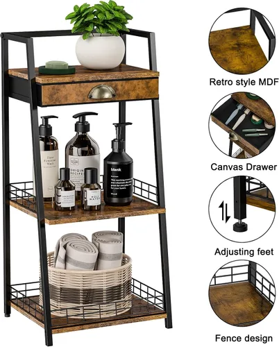 Miniatura 8 de keomaisyto Estantes de baño de 3 niveles con cajón de lona, estante de almacenamiento de baño, estante de almacenamiento pequeño, estante