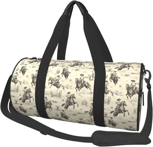 Large Duffle Bag for Travel - Retro Western Cowboy A Print Gym Bag for Women Men, Travel Foldable Bags for Women Men with Zippered Multiple Pockets