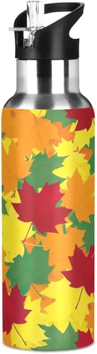 Miniatura 8 de Insulated Stainless Steel Water Bottle with Straw 20 Oz, BPA-Free Sports Water Bottle with Straw for Gym Outdoor Travel School, Autumn Maple Leaves