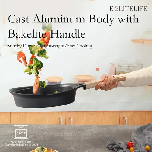 Miniatura 5 de ESLITE LIFE Sartén antiadherente profunda, revestimiento de granito saludable, sartén para tortilla de huevo, utensilios de cocina de piedra, sin