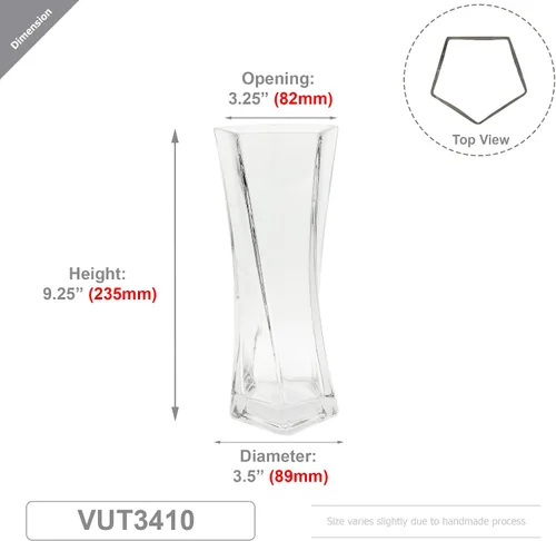 Miniatura 2 de WGVI Twist Bouquet Vase, 3.5" W, 9.25" H, Clear Square Block Gathering Hurricane Glass Floral Container, Centerpiece, Home Wedding Event Decor, 1