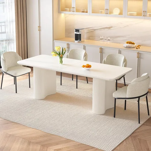 Miniatura 19 de Mesa de comedor rectangular de 62.99 pulgadas para 4-6 personas, mesa de cocina moderna con patas en forma de onda, mesas de comedor para cocina