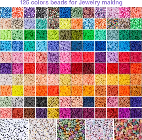 Miniatura 2 de XSEINO Kit de 23000 cuentas de arcilla para hacer pulseras, 6 cajas de 125 colores de cuentas de polímero de amistad y 5 estilos de cuentas