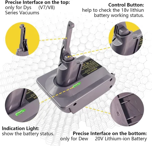 Miniatura 3 de Adaptador DW20V7V8 para batería Dewalt de 20 V convertida para reemplazar la batería Dyson V8, funciona para aspiradora absoluta animal DYS V8