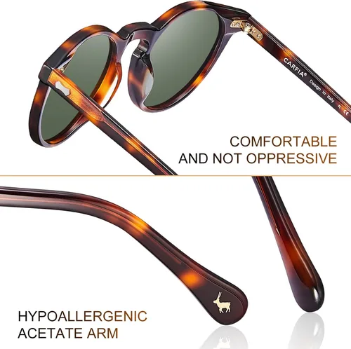 Miniatura 33 de CARFIA Gafas de sol polarizadas de acetato redondo para mujer, protección UV de cara pequeña con funda de cuero CA5288