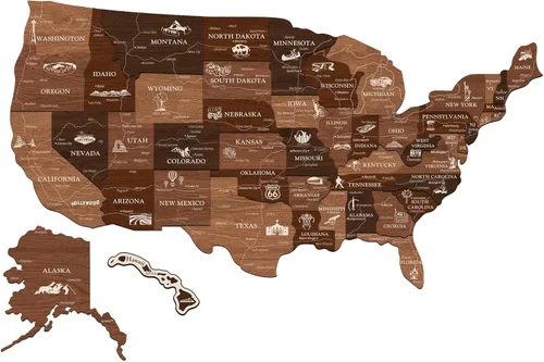 JustLikeWood Rompecabezas de madera 3D de mapa de Estados Unidos de 16 x 9 ″ con los estados y capitales, decoraciones del 4 de julio, mapa de viaje