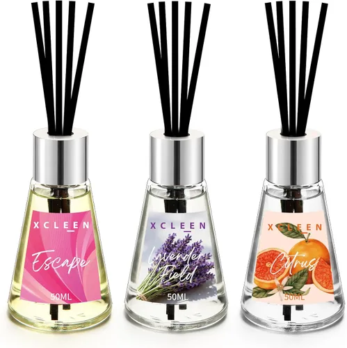 Miniatura 9 de Xcleen juego de difusores de caña de 3 unidades, Escape/Citrus/Sandalwood, difusor perfumado con 15 varillas de fibra, difusor de aceite