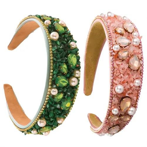 Miniatura 16 de Diademas turquesa para mujeres y niñas, banda ancha antideslizante para la cabeza, bandas para la cabeza con nudo superior, diadema de perlas de Azul