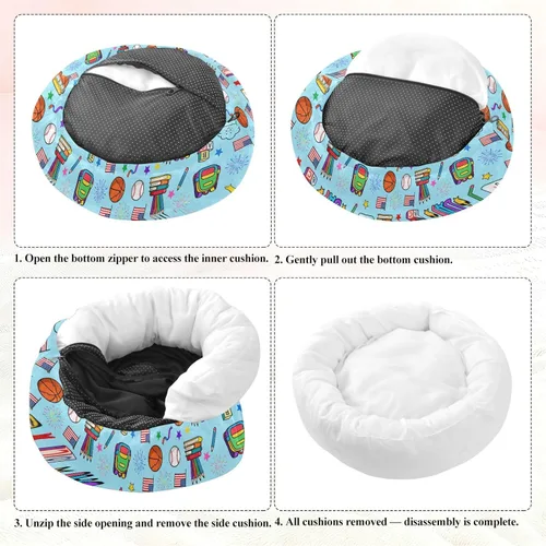 Miniatura 7 de Wudan Pet Cat Beds Donut Cuddler Fluffy Puppy Beds for Extra Small Size Pets Supplies M 100th Day Celebration Pattern Blue
