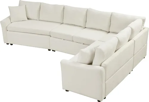 Miniatura 9 de JIVOIT Sofá cama moderno en forma de L con dos almohadas de respaldo, sofá cama modular de 124.8 pulgadas con cama extraíble, sofá modular Beige 052
