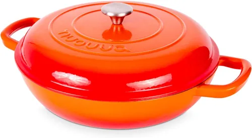 Miniatura 23 de Cazuela de hierro fundido poco profunda con tapa, olla antiadherente para horno holandés, apta para horno hasta 500 ° F, utensilios de cocina