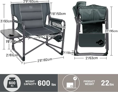 Miniatura 3 de Timber Ridge Sillas de director XXL mejoradas de gran tamaño con mesa auxiliar plegable, bolsillo lateral desmontable, silla de campamento plegable