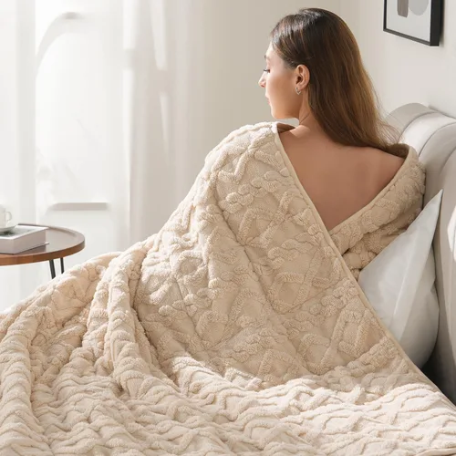 Miniatura 35 de Manta con peso de 15 libras, tamaño twin, manta con peso de sherpa a cuadros 3D de jacquard suave y elegante para adultos, manta de cama acogedora