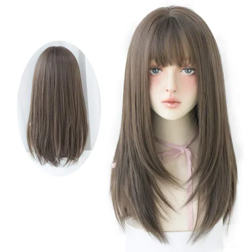 Miniatura 9 de Peluca de Cabello Largo Negro Liso con Flequillo Sintética de Alta Densidad Peluca de Cabello Largo para Mujeres (negro)
