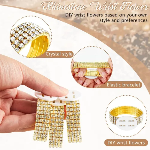 Miniatura 15 de Junkin 6 pulseras de ramillete con diamantes de imitación, elásticas, para decoración de bodas, bailes de graduación, aniversario (plateado)