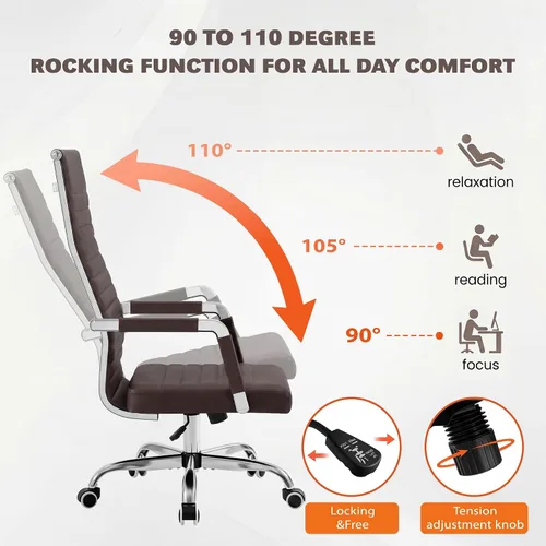 Miniatura 7 de Furmax Silla de oficina acanalada, respaldo alto, silla ejecutiva de conferencias ejecutiva, silla giratoria ajustable con brazos