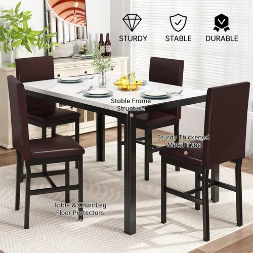 Miniatura 6 de Recaceik juego de mesa de comedor para 4, mesa de cocina y sillas, mesa de comedor de mármol sintético con 4 juegos de cuero PU para comedor