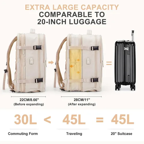 Miniatura 4 de coowoz Mochila grande de viaje para mujeres y hombres, mochila de transporte, mochila para senderismo impermeable para deportes al aire libre, Beige