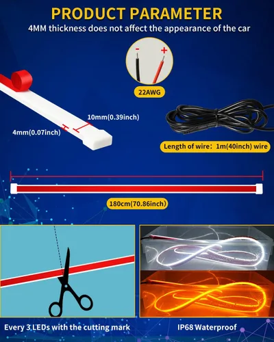 Miniatura 4 de Tira de luz LED para capó exterior del coche, kit de haz de arranque de escaneo dinámico de doble color, luces de circulación diurna LED blancas