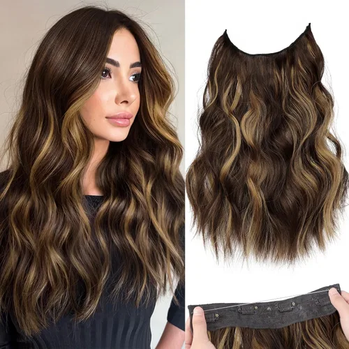 Miniatura 65 de KooKaStyle - Extensiones de cabello con hilo invisible, diadema transparente, ajustables, 4 clips fijadores, cabello largo y ondulado de 12
