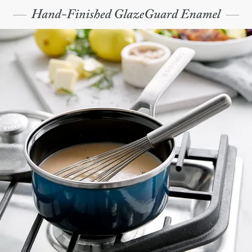 Miniatura 2 de Merten & Storck Utensilios de cocina esmaltados con núcleo de acero hecho a mano europea, olla de 1.4 cuartos de galón con tapa, inducción, sin PFAS