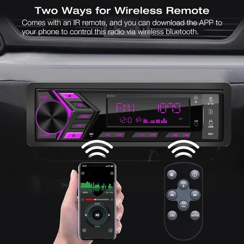 Miniatura 7 de Radio marina estéreo Bluetooth para automóvil: sistema de audio con pantalla LCD de un solo DIN - Reproductor de MP3 multimedia Indash con receptor