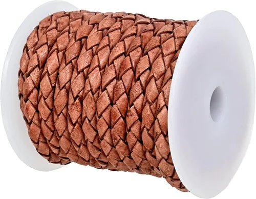 Miniatura 7 de GENIQUE Cuerda de Cuero Trenzada Redonda Genuina Real, Cuerda de Cuero para Manualidades, Hacer Joyería, Collar, Pulsera (5 Metros)