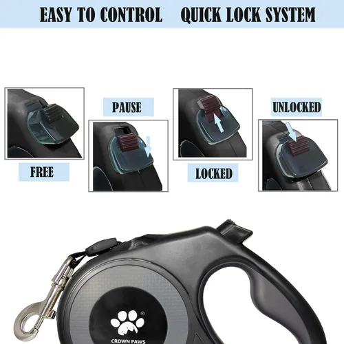 Miniatura 9 de Correa retráctil de 16 pies para perros extra grandes de hasta 130 libras, cinta de nailon sin enredos, color negro Dan24 XL