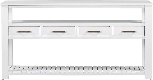 Miniatura 7 de Mesa consola multifunción vintage, mesa de sofá moderna de 62.2 pulgadas con 4 cajones y 2 estantes de almacenamiento, aparador de madera para Blanco