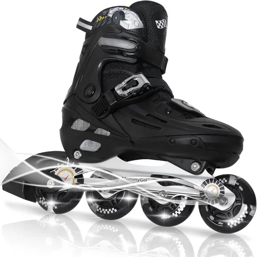 Miniatura 13 de MammyGol Patines en línea para niños y niñas jóvenes, patines ajustables de 4 tallas con ruedas intermitentes de PU, patines en línea agresivos