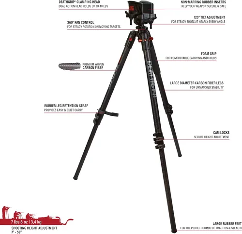 Miniatura 5 de BOG DeathGrip Aluminum Tripod with Durable Frame, Lightweight, Stable Design, Bubble Level, Adjustable Legs, Shooting Rest, and Hands-Free Operation