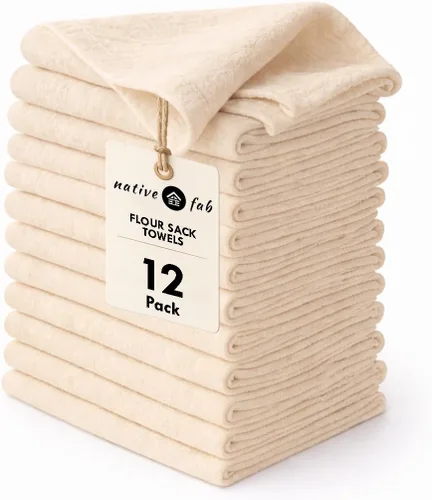 Miniatura 32 de Native Fab Toallas de Cocina a Rayas - 100% Algodón - Paquete de 12 - 16"x26" - Paños de Té a Rayas con Tejido de Cesta, Paños de Cocina para Secar
