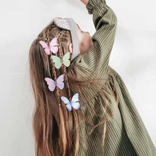 Miniatura 7 de HOMSFOU Juego de flores de mariposa, cabezas florales sintéticas, apliques de mariposa de seda de doble capa para bodas, manualidades, decoración