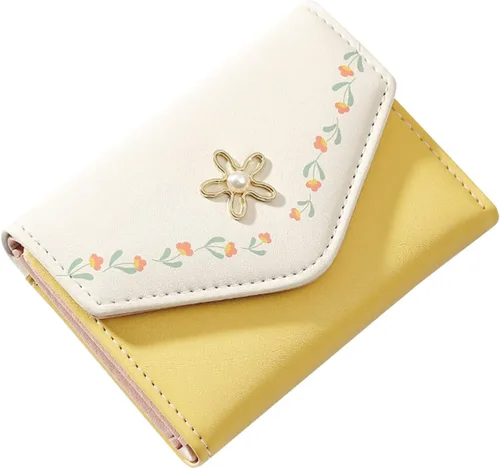 Miniatura 2 de Cartera de piel sintética para mujer y niña, con diseño de flores, de tres pliegues, delgada, pequeña, con tarjetero para dinero en efectivo
