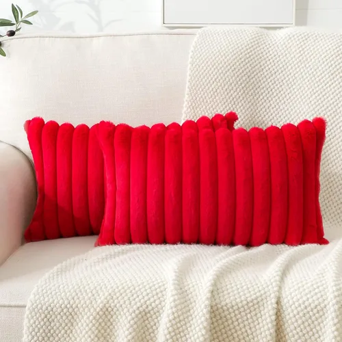 Miniatura 39 de Soleebee Juego de 2 fundas de cojines decorativos de terciopelo suave y acogedor, funda de piel sintética de conejo para sofá, cama, silla, Camel