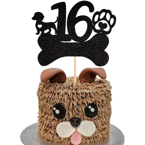 Miniatura 13 de 1 pieza de decoración para pastel de tercer cumpleaños con purpurina negra con pata de perro de tres años de edad, cachorro de perro, hueso de hueso