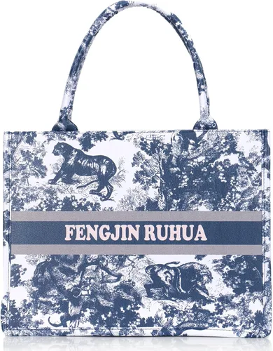 FENGJINRUHUA Bolso de mano pintado de lujo grande de moda para mujer, bolsos de hombro de cuero, bordado de capacidad, bolso retro exquisito