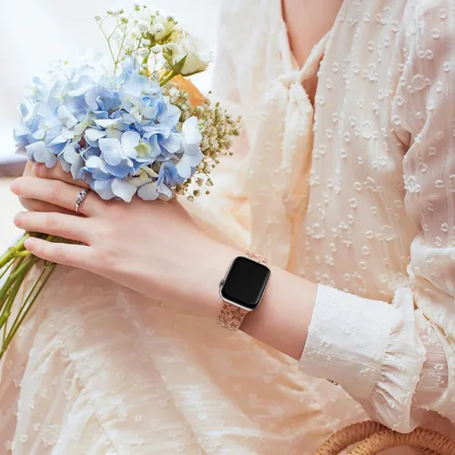 Miniatura 5 de Paquete de 3 correas con grabado floral compatibles con Apple Watch Band para mujeres de 1.496 pulgadas, 1.575 pulgadas, 1.614 pulgadas, 1.654