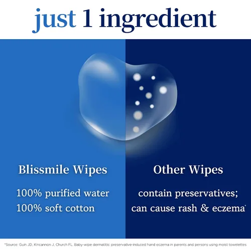 Miniatura 6 de Blissmile Toallitas para bebé sin químicos, 100% solo agua, envueltas individualmente, tamaño de viaje, hipoalergénicas para pieles sensibles, sin