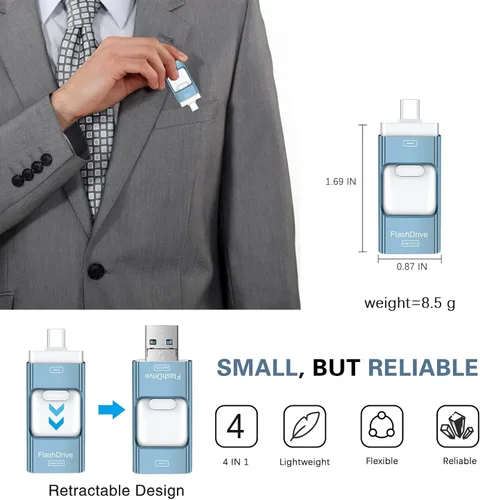 Miniatura 8 de Thumb Drive para iPhone 128 GB, 4 en 1 USB tipo C, memoria USB tipo C, almacenamiento externo Falsh Drive para iPhone, iPad, computadora Android