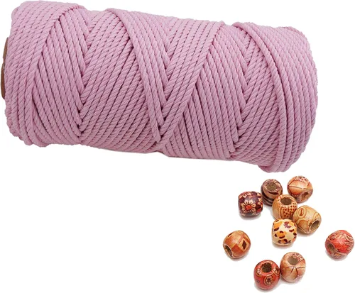Miniatura 8 de Cordón de macramé de 1/64 pulgadas (0.157 in) de color rosa claro, hilo de algodón natural para tejer a mano a mano, 4 hebras para colgar