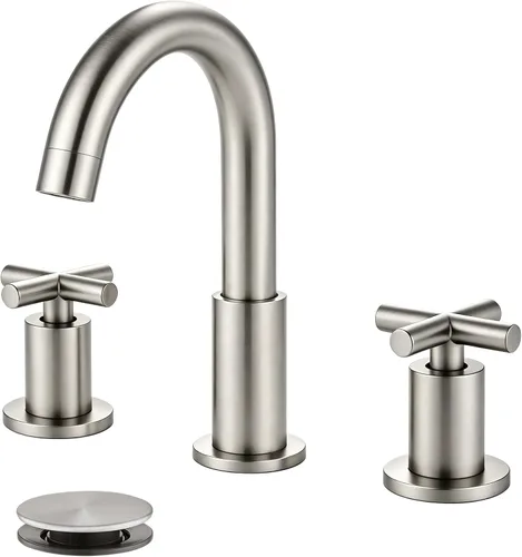 gotonovo Grifo de baño de 3 agujeros de 8 pulgadas, grifo de tocador para fregadero de baño, 2 manijas cruzadas, lavabo de montaje en cubierta con