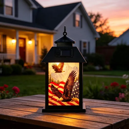 Miniatura 2 de Afirst Farol solar para exteriores, luces colgantes decorativas con bandera estadounidense, iluminación al aire libre, luces impermeables
