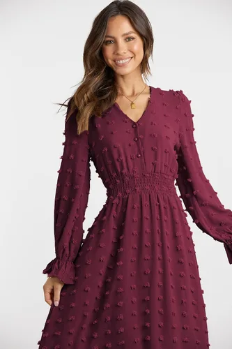 Miniatura 5 de MASCOMODA Vestido largo para mujer, manga larga, cuello en V, lunares suizos, bohemio, fruncido, cintura alta, acampanado, con escalonados, vestidos