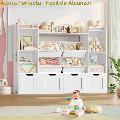 Miniatura 3 de Organizador de almacenamiento de juguetes, Organizador de juguetes con 4 cajones móviles y 4 contenedores de cajas, Organización de almacenamiento
