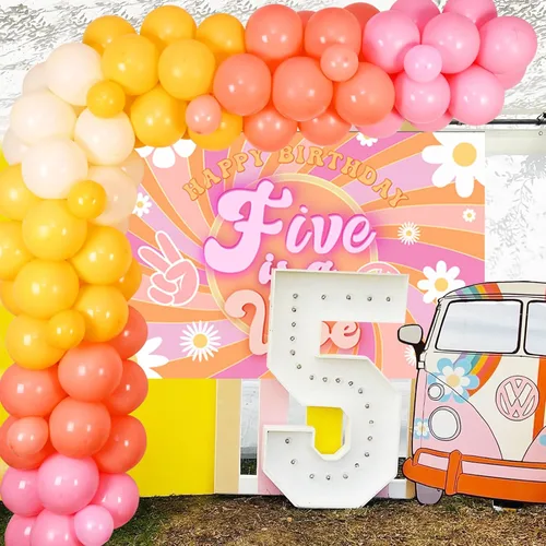 Miniatura 5 de Cheereveal Five is a Vibe - Decoraciones de fiesta de cumpleaños, Groovy Kit de guirnalda de arco de globos de 5º cumpleaños – Globo de aluminio