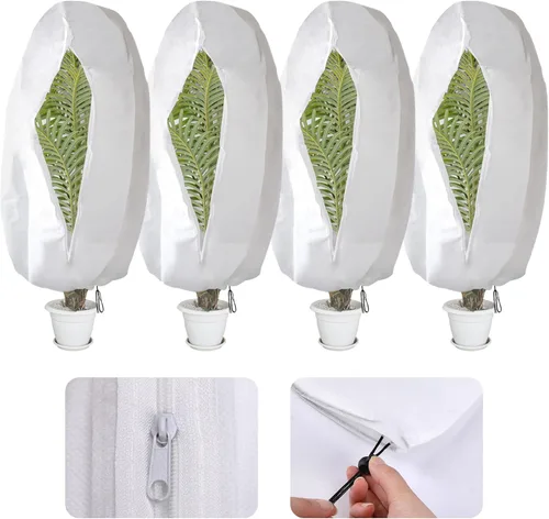 Miniatura 8 de Alpurple Paquete de 3 cubiertas de invierno con cordón para plantas, bolsas cálidas de protección para plantas, 47 x 31.5 pulgadas, manta de tela