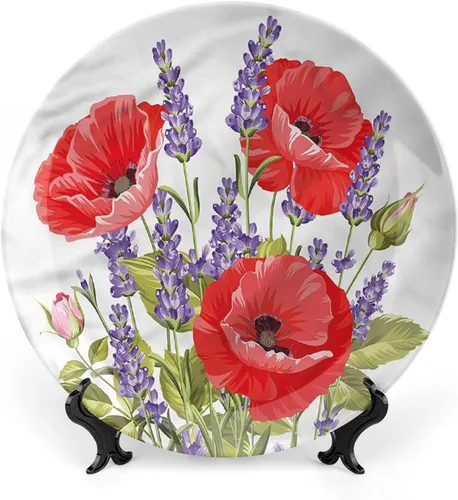 Miniatura 8 de XISUNYA Plato decorativo de 7 pulgadas, cerámica con hojas de cerámica, esqueleto, flores de primavera transparentes de fantasía, impresión de moda
