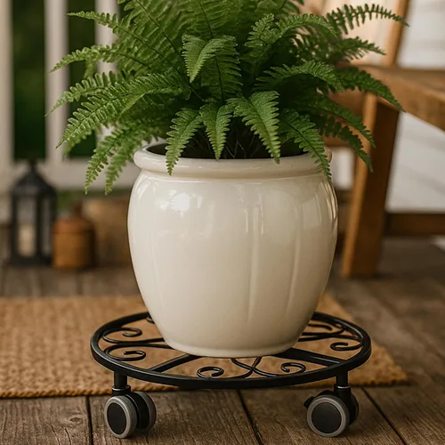 Miniatura 7 de Pack de 3 organizadores para plantas con ruedas de alta resistencia de 13.5 pulgadas, soporte metálico con ruedas, plataforma rodante para plantas